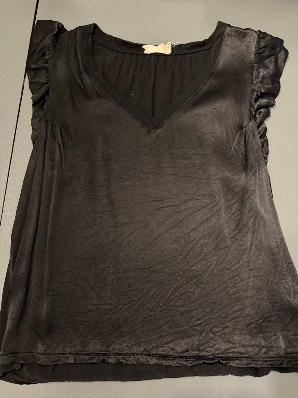 Nation Black V-Neck Ruffle Shoulder Blouse